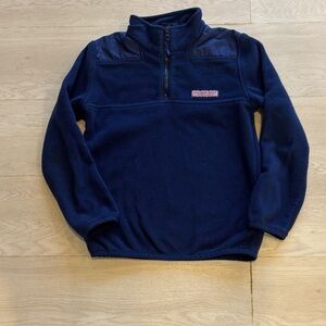 Vineyard Vines Kids Navy Quarter-Zip Fleece with Pink Logo